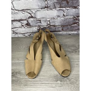 ARCHE Tan Brown Nubuck Leather Suede Peep Toe Slingback Wedge Women 42EU/11M US
